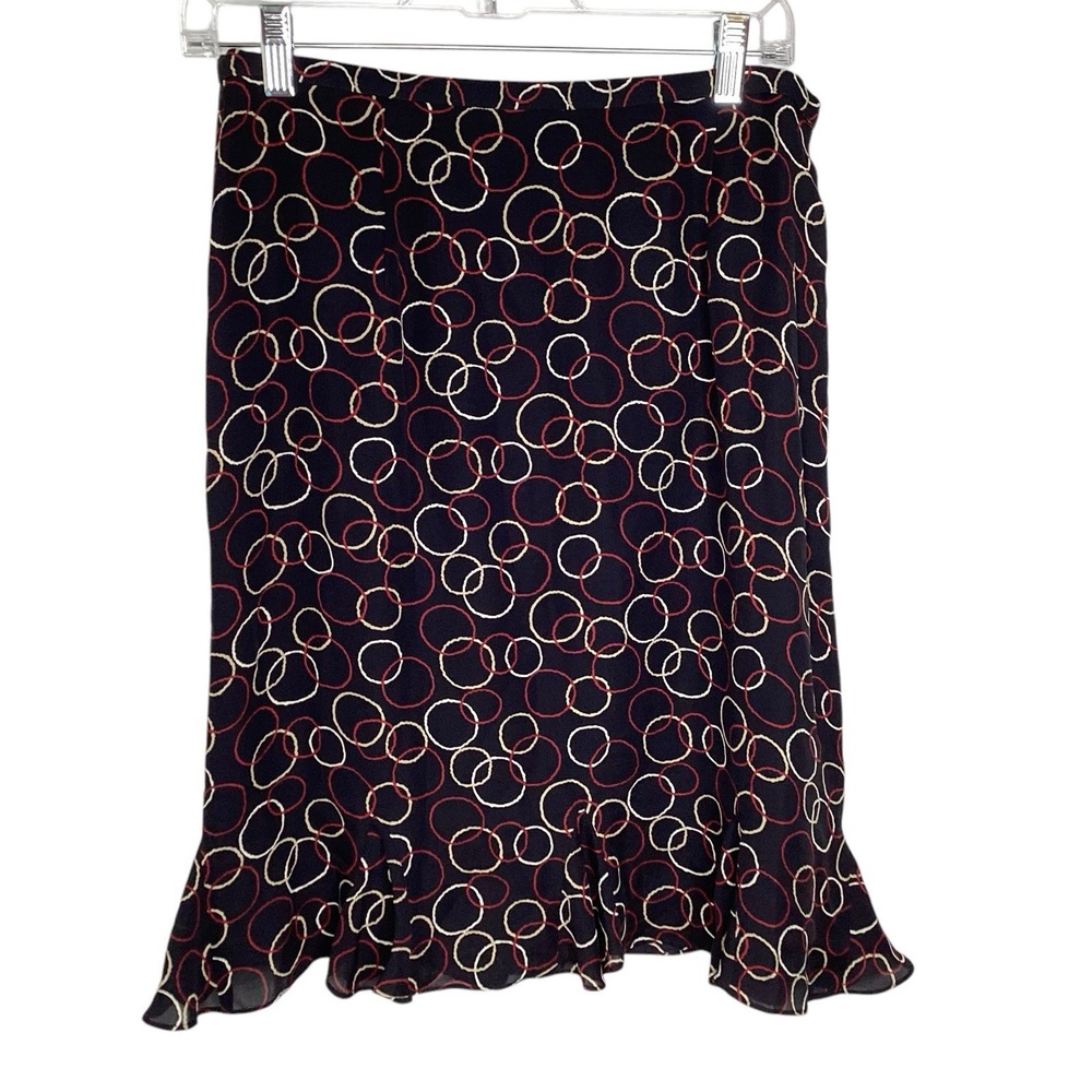 Talbots Skirt‎ Sz 8P Blue Red Midi Silk Lined Ruffle Bubbles Work Night Out EUC